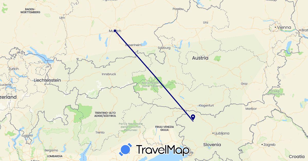TravelMap itinerary: driving in Germany, Slovenia (Europe)